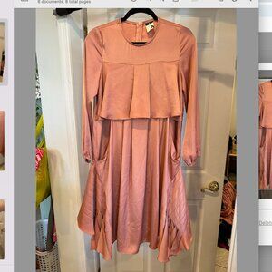 Chloé-inspired Satin Midi Dress w/ Capelet Bodice & Godet Hem (Blush) – A FOUR